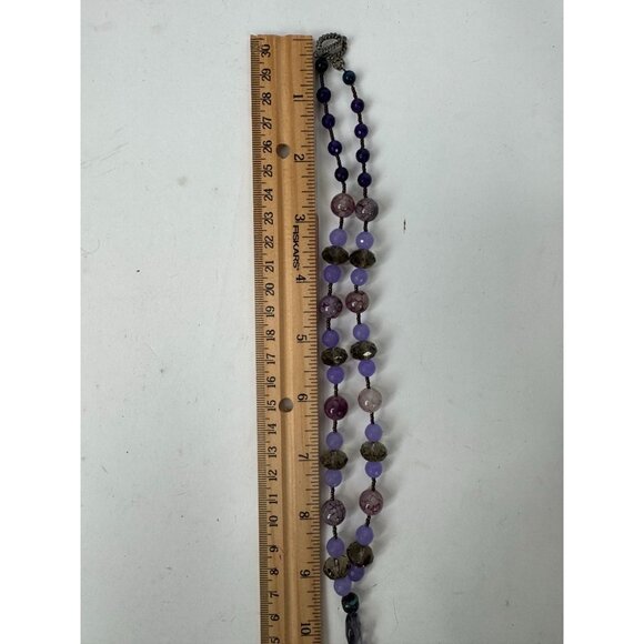 Dyed Agate Pendant Necklace With Beads & Large Purple Stone 13" Long Unique Boho - Picture 7 of 15